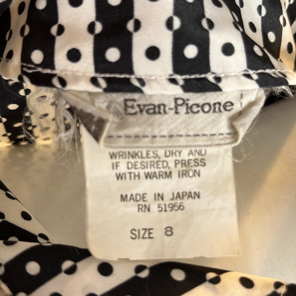 Evan Picone retro blouse black white polka dot stripe ruffle collar long sleeve - Picture 10 of 11